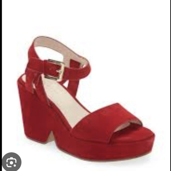 Cecelia New York Red Suede Betty Platform Wedge Women's Sandals - Picture 1 of 11